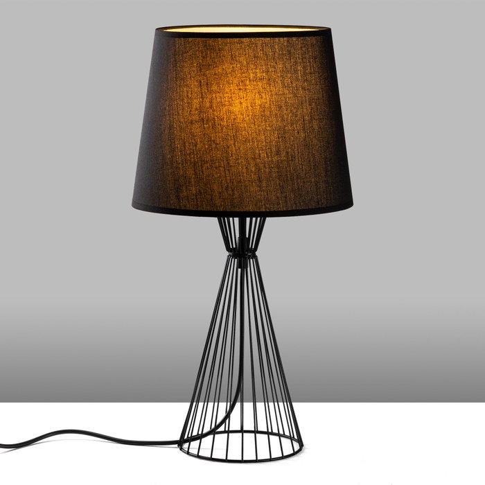Opviq Telıs - 5371 Lámpara de Mesa con Cuerpo Metálico y Pantalla de Tela Negra